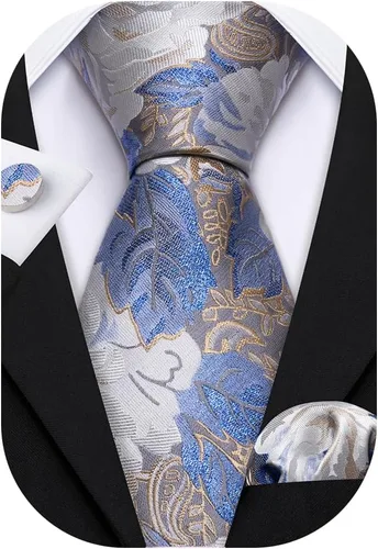 Vista 223 de Barry.Wang - Juego de corbata de seda para hombre, diseño de cachemira, pañuelo y gemelos de bolsillo