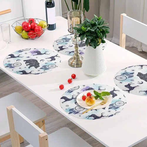 Vista 6 de Artistic Silhouette Animals Round Placemat, Non Slip Heat Proof Table Mat for Kitchen one sizex1