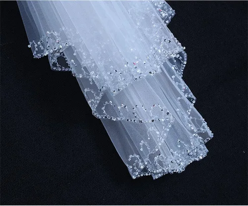 Vista 6 de FIXRIMCH Velos de boda para cubrir la cara, velo de tul 2T con cuentas para despedida de soltera, blanco
