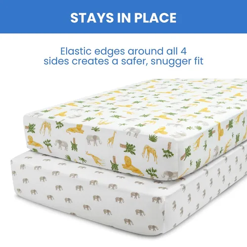 Vista 10 de Delta Children babyGap TrueSleep - Sábanas ajustables para cuna y niños pequeños (paquete de 2 unidades), diseño de amigos de safari (paquete de 2)