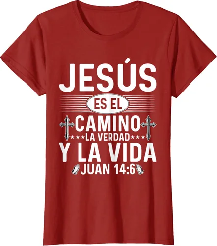 Vista 44 de Camisetas Cristianas en español Versículos Biblia Juan 14:6 Camiseta, Negro, S