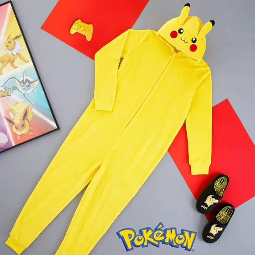 Vista 5 de Pokemon Pikachu Onesie, Mens Onesies Halloween Costumes, Fleece Adult Onesie
