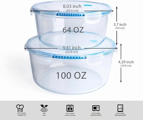 Vista 5 de Recipientes de vidrio de borosilicato templado grandes para almacenamiento de alimentos con tapas libres de BPA, [paquete de 2] Recipientes