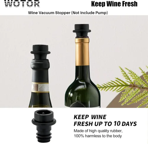 Vista 2 de WOTOR Tapones de vino - Protector de vino al vacío, conservador y sellador (negro, 6 piezas)