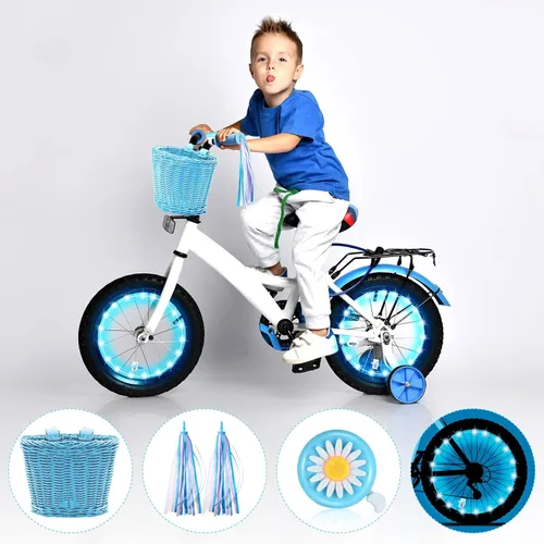 Vista 2 de Hestya Juego de cestas de bicicleta para niños, cesta de mimbre, cesta de bicicleta para manillar para niñas con 2 luces LED para ruedas