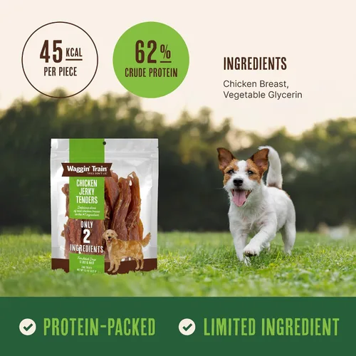 Vista 3 de Waggin' Train Ingrediente Limitado, Golosina para Perros Sin Granos, Tiras Tiernas de Pollo Jerky - Bolsa de 11 oz