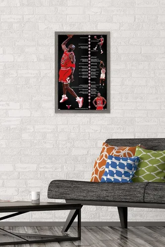 Vista 2 de Trends International Michael Jordan - Póster de pared de línea de tiempo, 14.725 x 22.375 pulgadas, versión enmarcada de madera de granero