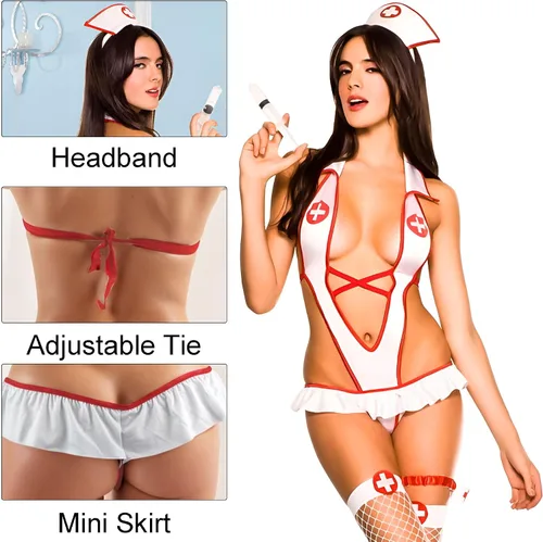Vista 2 de Lencería sexy de enfermera para mujer, trajes traviesos de enfermera para mujer, vestido de cosplay, sexy, día de San Valentín, linegrie mujer 2025
