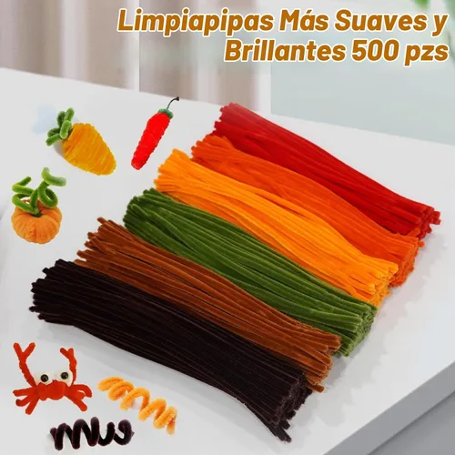 Vista 4 de Limpiadores de tuberías de color otoño, 500 piezas, 6 tallos de chenilla surtidos Esquema de color de otoño