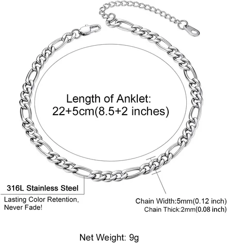 Vista 6 de ChainsHouse Tobillera redimensionable para mujeres y niñas, joyería de verano para playa, joyería descalza, acero inoxidable, oro de 18 quilates