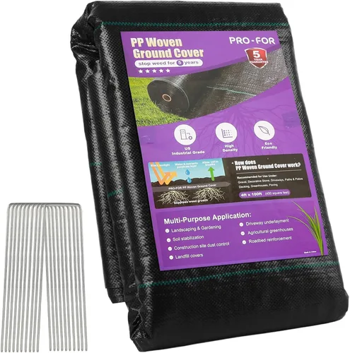 Vista 9 de Tela barrera contra malezas de uso pesado de 3 pies x 50 pies, 3.2 onzas, tela paisajística - Cubierta de suelo tejida premium para jardinería