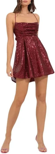 Vista 3 de Argeousgor Minivestido de lentejuelas brillantes para mujer, tirantes delgados, espalda descubierta, cintura alta, vestido corto elegante para fiesta