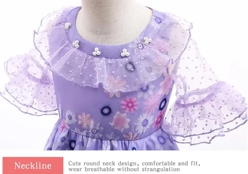 Vista 3 de LZH Encanto Mirabel Costume Dress For Girls Cosplay Isabela Madrigal Princess Halloween Dress Up With Glasses Earrings