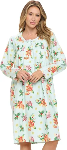 Vista 29 de Casual Nights Camisón de franela con flores de manga larga para mujer Azul