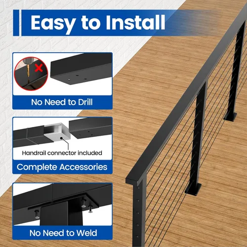 Vista 3 de Muzata Pasamanos de acero inoxidable preperforado de 6 pies 6 pulgadas con tapa de extremo de conector de extensión para fácil instalación