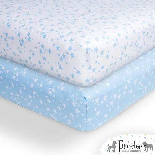 Vista 3 de Frenchie Mini Couture Sábanas para moisés, 100% algodón, estrellas azules, 15 x 33 pulgadas, paquete de 2