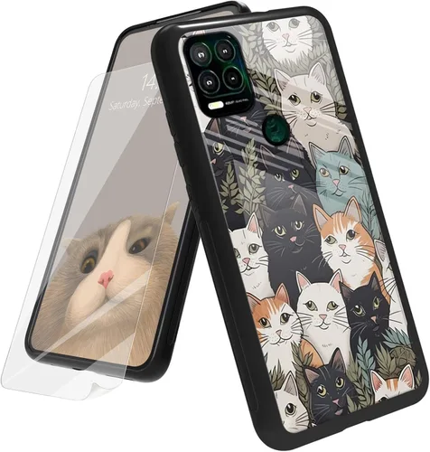 Vista 17 de Funda para Motorola Moto G Play 4G 2024 con protector de pantalla, parte trasera de vidrio templado + funda de silicona suave TPU absorción