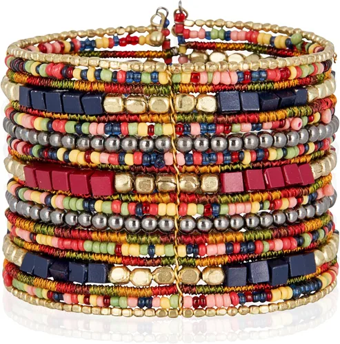 Vista 11 de SPUNKYsoul Boho Cuff Bracelets, Women Adjustable Stackable Beaded Accessory Cubo negro y dorado "Blake
