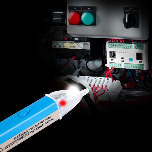 Vista 4 de Probador de voltaje sin contacto con linterna LED, alarma de zumbador, pluma detector de voltaje de CA, rango de prueba 60V - 1000V y juicio