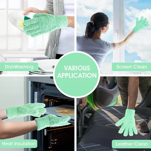 Vista 5 de Molain Guantes de microfibra para quitar el polvo, guantes de limpieza reutilizables y lavables para plantas, limpieza de casa, persianas de coche