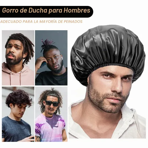 Vista 7 de Aquior Gorro de ducha extra grande para hombres, satén EVA de doble capa, impermeable, reutilizable, para mujeres, cabello largo