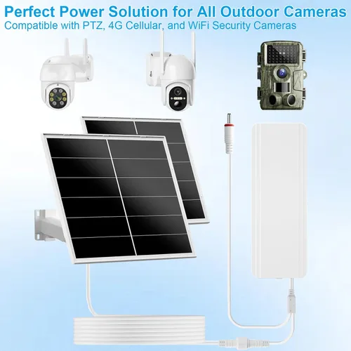 Vista 6 de Kit de panel solar de 40 W y batería de 24000 mAh para cámaras de seguridad PTZ, salida ajustable de 5 V/12 V, enchufes USB-C y CC, montaje de 360°