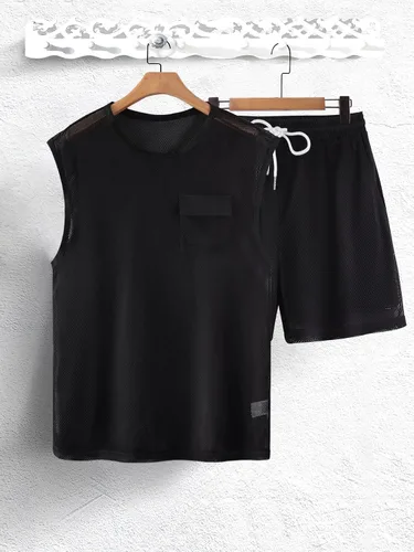 Vista 7 de GORGLITTER Conjunto de chándal sin mangas con cuello redondo y pantalones cortos para hombre