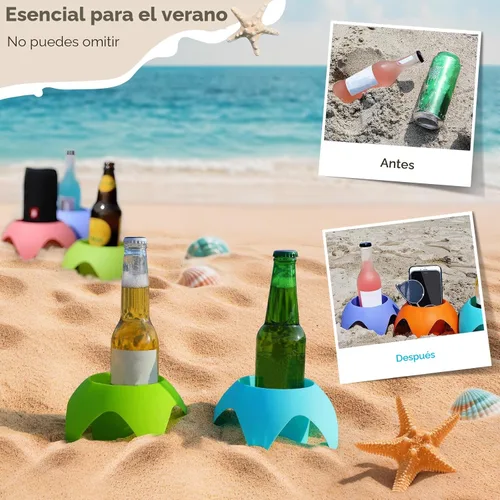 Vista 2 de Uarzt Accesorios esenciales para vacaciones en la playa, posavasos de arena, paquete de 5, multicolor, imprescindibles para mujeres, adultos
