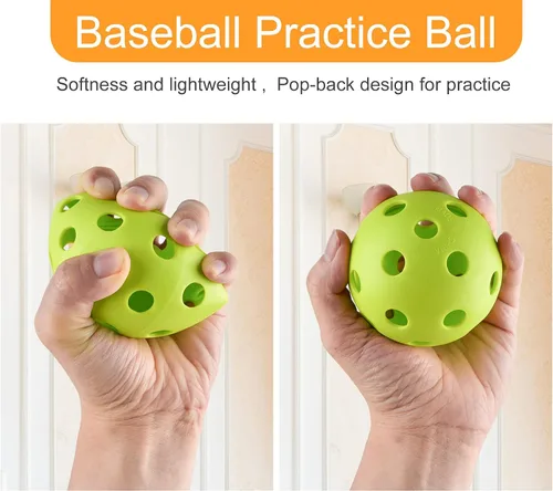 Vista 3 de Coopay Paquete de 24/80 pelotas de práctica de béisbol, bolas de entrenamiento de plástico, bolas de softball huecas ligeras para golpe, Verde