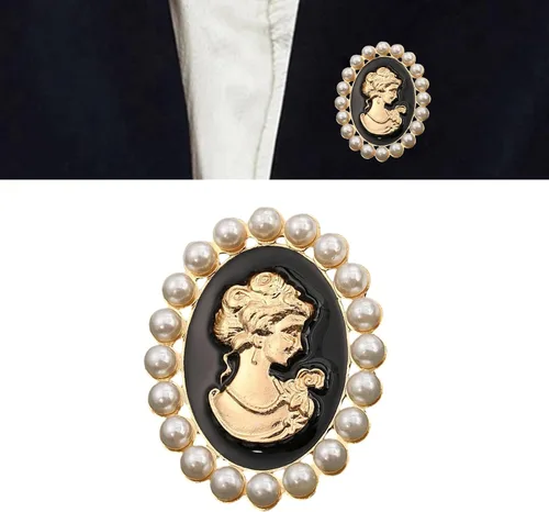 Vista 2 de Broche de camafeo victoriano con diamantes de imitación y perlas para mujer, elegante joyería vintage para damas