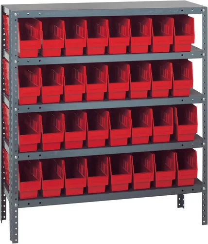 Vista 397 de Quantum QSBU-245BK Heavy Duty Shelving Unit with (7) Shelves and (24) QUS245 Black Bins for Garage Warehouse Storage Distribution 400 lb Load