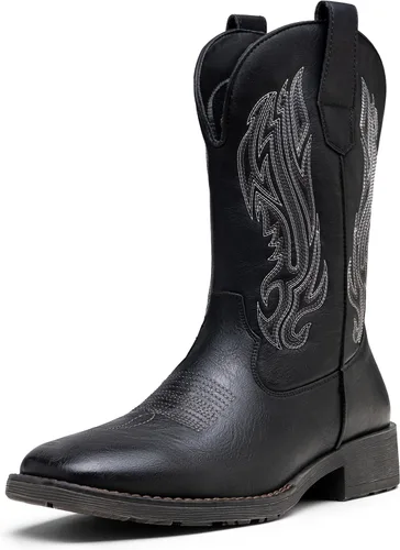Vista 17 de Jousen Botas Vaqueras para Hombres con Bordado, Botas Occidentales Retro de Punta Cuadrada para Hombre, Botas Vaqueras Para Hombre