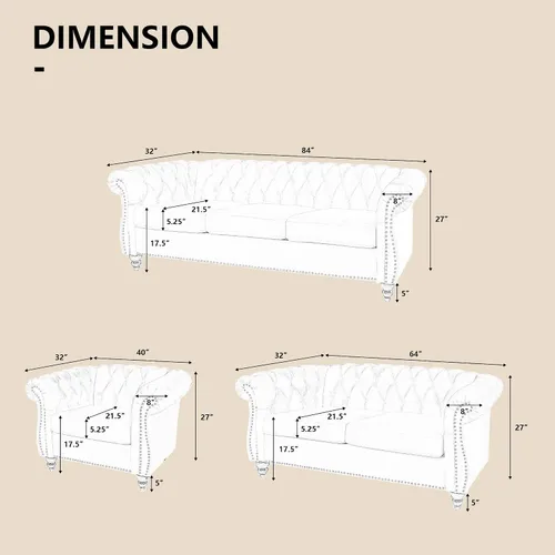 Vista 2 de QHITTY Juego de 2 piezas para sala de estar, Sofá Seccional Chesterfield Silla Contemporáneo Tapizado de Terciopelo Loveseat Juego de Sofás