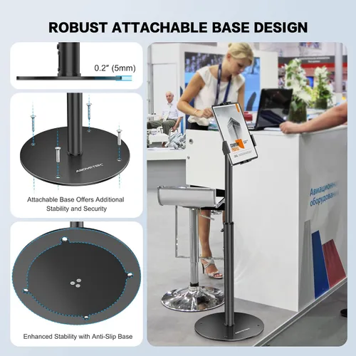 Vista 7 de AboveTEK Soporte de piso para quiosco para iPad – Soporte de piso para tableta POS ajustable en altura, soporte giratorio de 360° con bloqueo