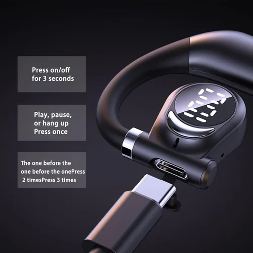 Vista 6 de Bluetooth 5.3 Open-Ear Air Conduction Headphones, HiFi Stereo Sound, 30 Hrs , Over-Ear Wireless Earbuds with LED Power Display for Sport Work