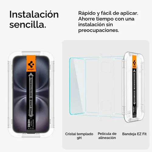 Vista 7 de Spigen Protector de pantalla de vidrio templado [GlasTR EZ FIT] diseñado para iPhone 16 / iPhone 15 (paquete de 2)
