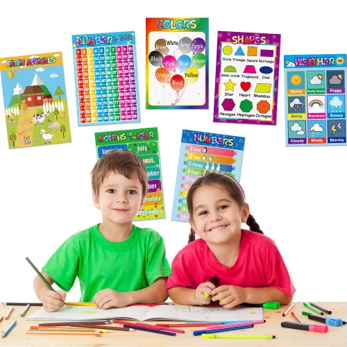 Vista 2 de Carteles educativos para niños en edad preescolar, niños y niñas, aulas, alfabeto, números, formas, colores, estaciones, semana, meses, más, 11 x 16