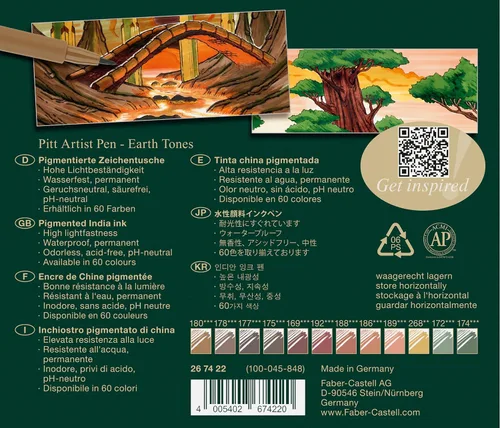 Vista 4 de Faber-Castell Art & Graphic Pitt Artist Pen Brush India Ink Pen, tonos tierra, juego de 12, para arte, manualidades, dibujo, bocetos, hogar