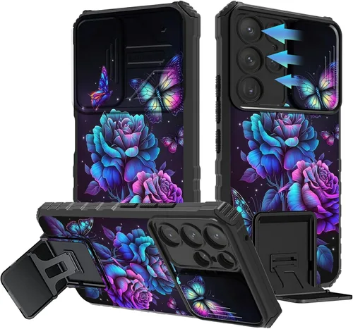 Vista 12 de Funda para Samsung Galaxy A13 5G/4G/A04S, Galaxy A13 5G con cubierta de cámara deslizante, funda de doble capa integrada con función atril