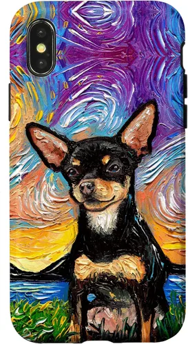 Vista 5 de Negro y bronceado liso Chihuahua Starry Night Dog ilustraciones caso para iPhone 17