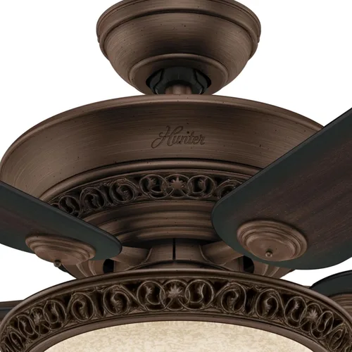 Vista 2 de Ventilador de techo con luz Hunter 53200, de 52 pulgadas, al estilo de campo italiano, color cacao