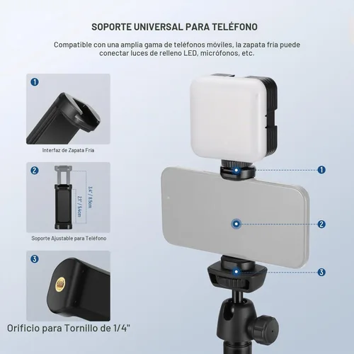 Vista 4 de NEEWER Trípode para teléfono celular y cámara con control remoto y soporte para teléfono compatible con iPhone GoPro Canon Sony DSLR, trípode de 160