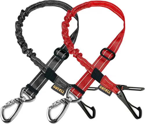 Vista 23 de AUBELL Cinturón de seguridad para perro, 3 en 1, ajustable, reflectante, resistente, arnés de perro con gancho de clip, cierre y hebilla, mosquetón