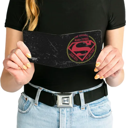 Vista 6 de Buckle-Down Billetera de DC Comics para hombre, plegable, Superman The Original Man of Steel Badge negro, rojo, amarillo, cuero vegano, 4.0 x 3.5