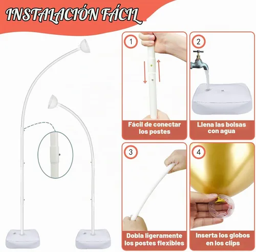 Vista 4 de Soporte de arco de medio globo con base de 8.2 pies y 6 pies, soportes para Kit de soporte para arco de globos mejorado, base resistente, fácil