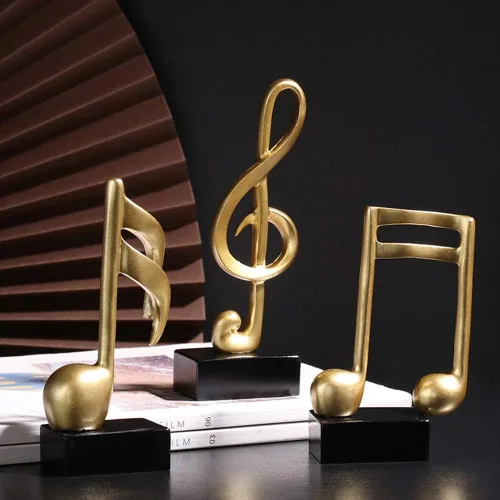 Vista 3 de PXRJE 3 estatuas de notas musicales, decoración de notas musicales, estatua musical para el hogar, piano, regalo, recuerdos, caja de regalo, resina