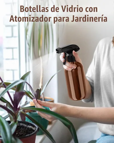 Vista 5 de Bontip Botella pulverizadora de vidrio de 16 onzas para limpieza, plantas Ámbar