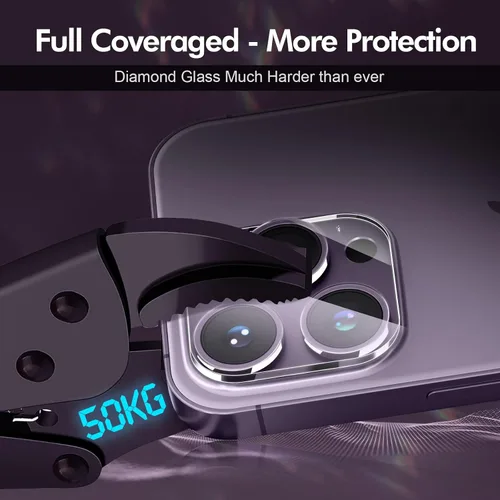 Vista 5 de Protector de lente de cámara trasera trasera de vidrio templado para iPhone 14 Pro Max, iPhone 15 Pro Max - Protector de cobertura completa