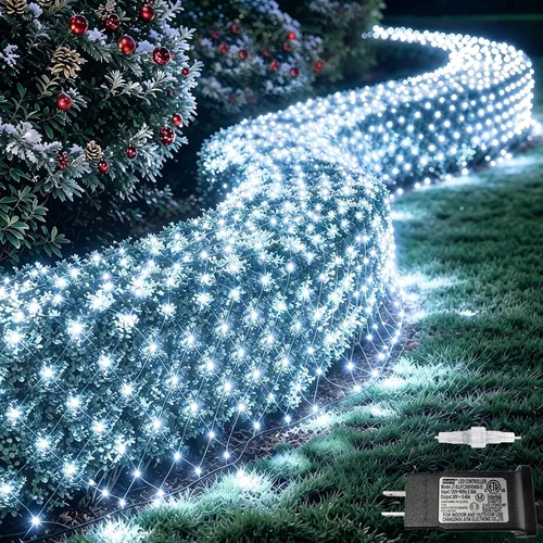 Vista 11 de Pooqla Luces de red solar, 10 x 10 pies, 280 luces LED de red para cenador al aire libre con 8 modos, funciona con energía solar y USB, impermeable