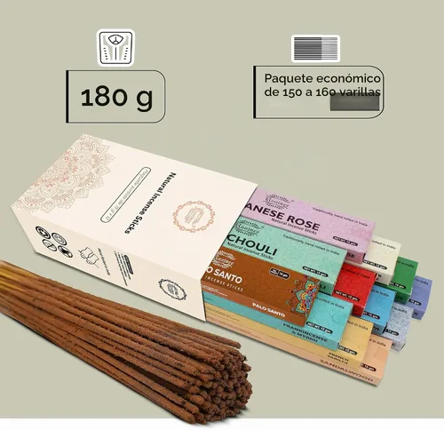 Vista 5 de Raajsee Varitas de incienso (6.35 oz), 100% puras orgánicas y naturales, enrolladas a mano, sin productos químicos, perfectas para aromaterapia
